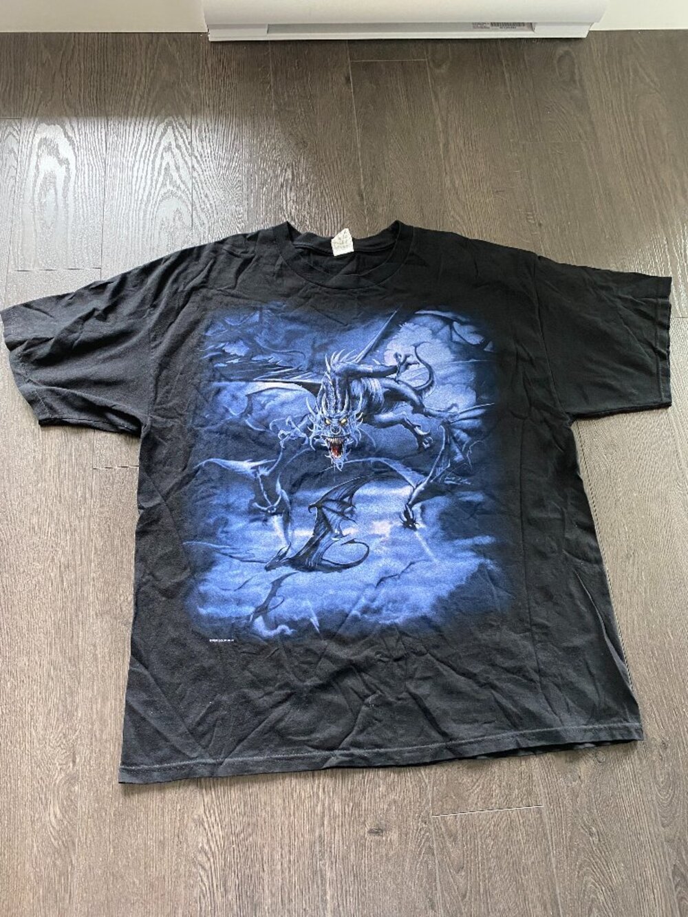 Y2K 2007 LIQUID BLUE DRAGON GRAPHIC TSHIRT SIZE XXL